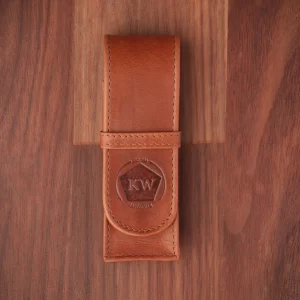 Leather Flap Pen Case for Two Pens - Tan Brown