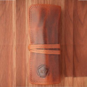 Leather Pen Roll for Six Pens - Tobacco Brown