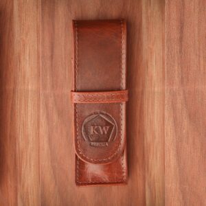 Leather Flap Pen Case for Two Pens - Tobacco Brown