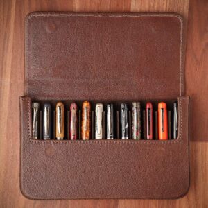 Leather Magnet Hard Pen Case for Twelve Pens - Chestnut Brown