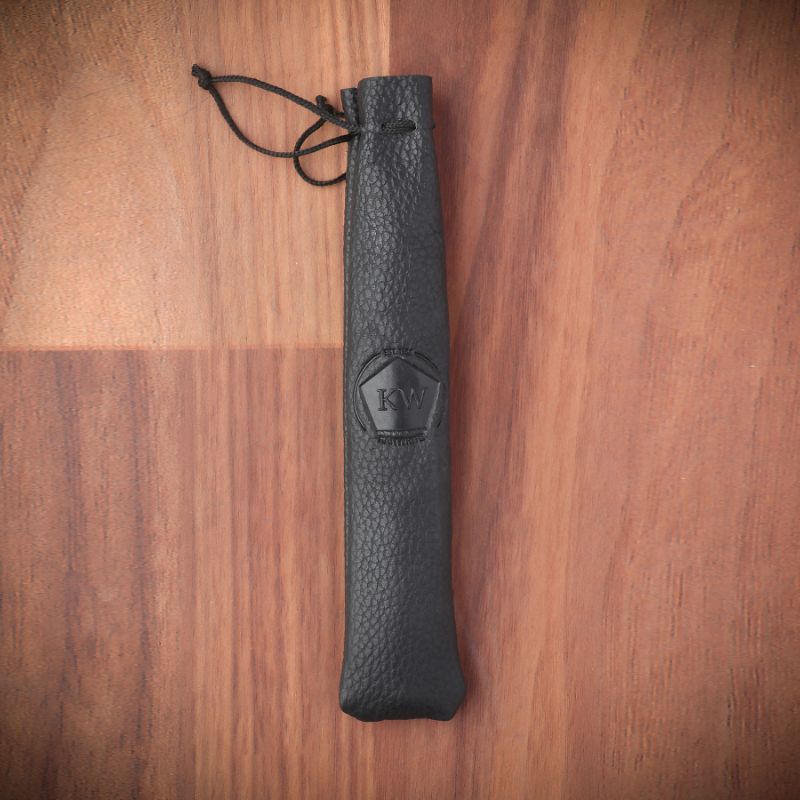 Leather Single Pen Case with String - Black