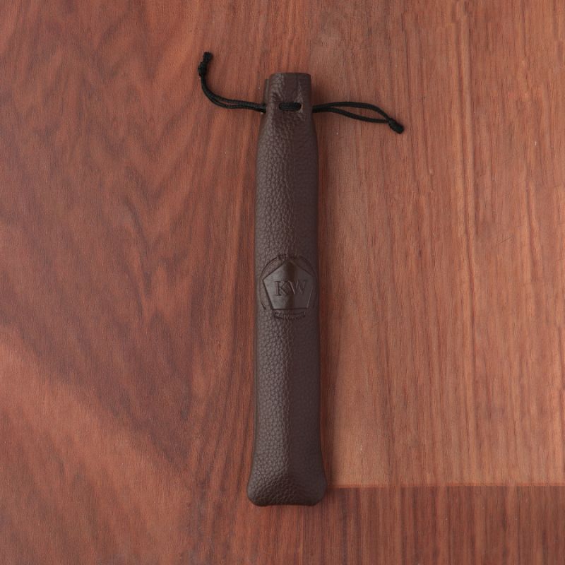 Leather Single Pen Case with String - Dark Brown