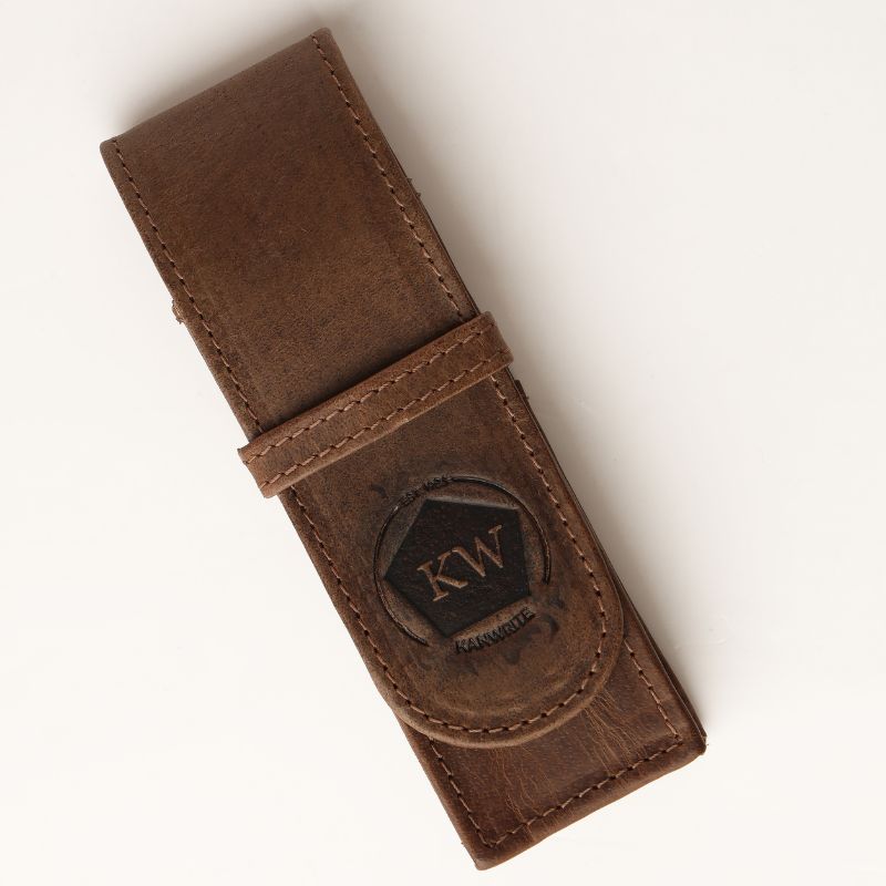 Leather Flap Pen Case for Two Pens - Camel Brown - Image 4