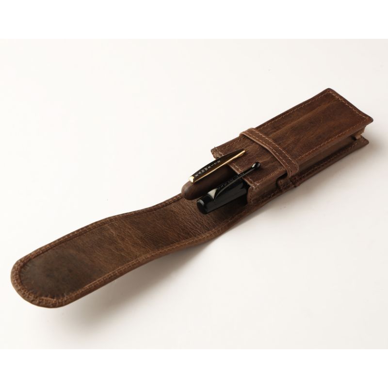 Leather Flap Pen Case for Two Pens - Camel Brown - Image 7