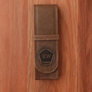 Leather Flap Pen Case for Two Pens - Camel Brown